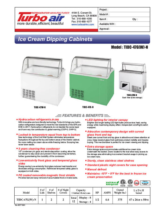 Turbo Air TIDC-47W-N 47" Stand Alone Ice Cream Freezer w/ 8 Tub Capacity - White, 115v - Bakery Wholesalers