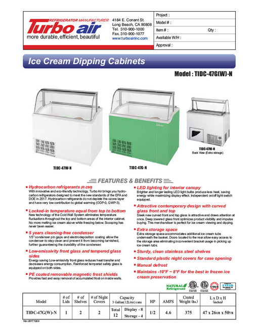 Turbo Air TIDC-47G-N 47" Stand Alone Ice Cream Freezer w/ 8 Tub Capacity - Green, 115v - Bakery Wholesalers