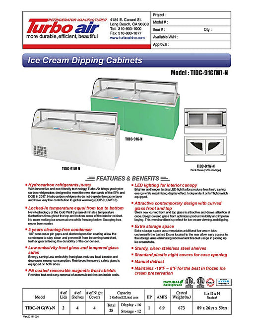 Turbo Air TIDC-91W-N 89" Stand-Alone Ice Cream Freezer w/ (16) 3 gal Tub Capacity - White, 115v - Donut-Equipment.com