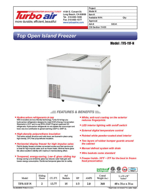 Turbo Air TFS-11F-N 40" Mobile Chest Freezer w/ (15) Baskets - White, 115v - Bakery Wholesalers