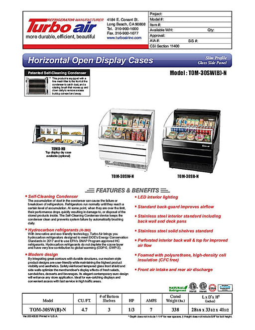 Turbo Air TOM-30SB-N 28" Slim Line Horizontal Open Air Cooler w/ (3) Levels – Black Exterior, 115v - Donut-Equipment.com
