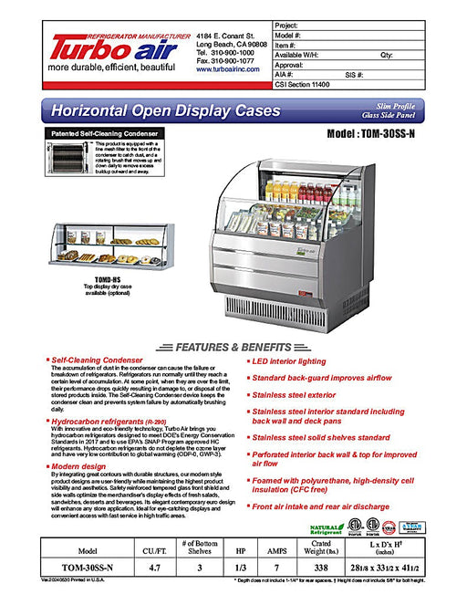 Turbo Air TOM-30SS-N 28 1/8" Horizontal Open Air Cooler w/ (3) Levels, 115 - Donut-Equipment.com