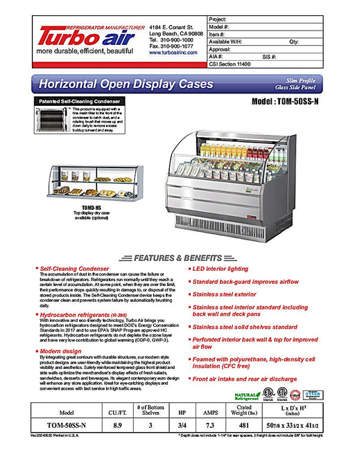 Turbo Air TOM-50SS-N 50 3/4" Slim Line Horizontal Open Air Cooler w/ (3) Levels – Stainless Steel Exterior, 115v - Donut-Equipment.com