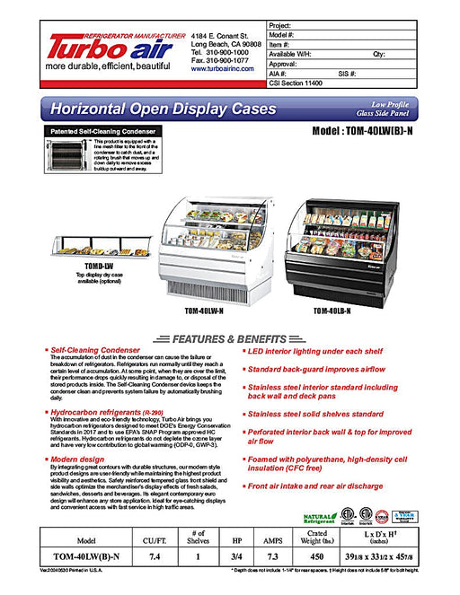 Turbo Air TOM-40LB-N 39" Horizontal Open Air Cooler w/ (2) Levels – Low Profile, Black Exterior, 115v - Donut-Equipment.com