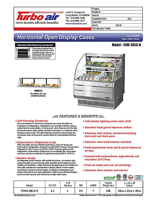 Turbo Air TOM-30LS-N 28 1/8" Horizontal Open Air Cooler w/ (2) Levels – Slim Line Display Merchandiser, 115v - Donut-Equipment.com
