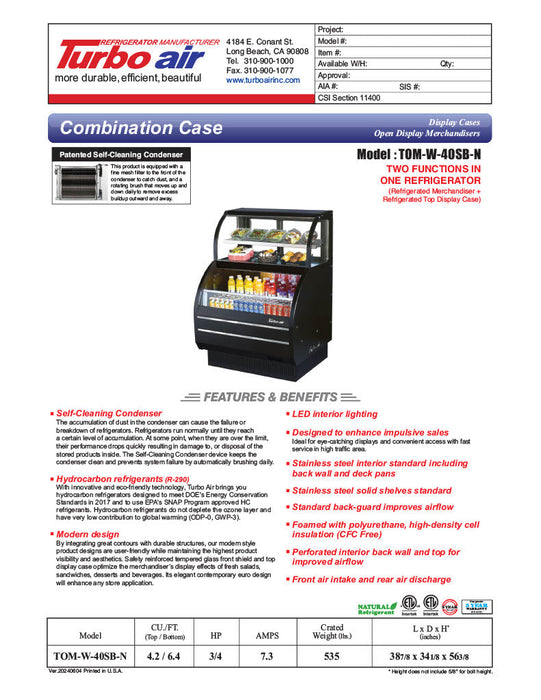 Turbo Air TOM-W-40SB-N 38 7/8" Black Horizontal Open Air Cooler w/ (4) Levels – Wide Display Merchandiser, 115v - Bakery Wholesalers