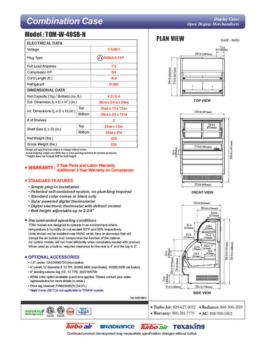 Turbo Air TOM-W-40SB-N 38 7/8" Black Horizontal Open Air Cooler w/ (4) Levels – Wide Display Merchandiser, 115v - Bakery Wholesalers