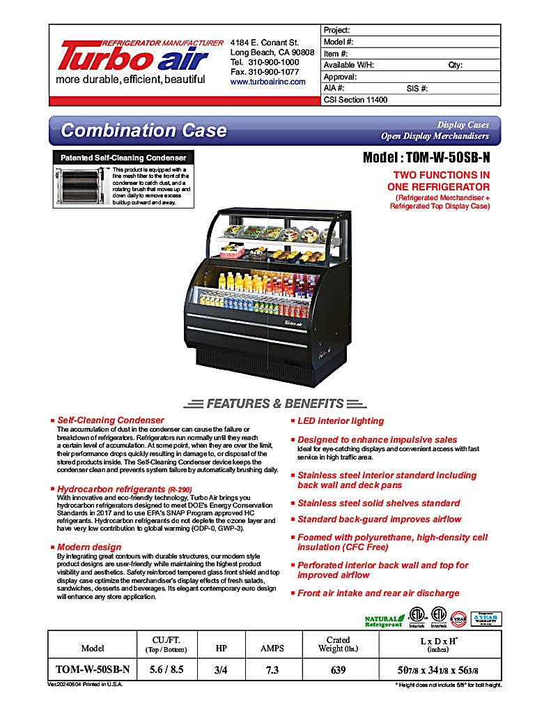 Turbo Air TOM-W-50SB-N 50 7/8" Black Horizontal Open Air Cooler w/ (4) Levels – Wide Display Merchandiser, 115v - Donut-Equipment.com