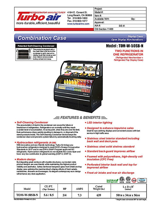 Turbo Air TOM-W-50SB-N 50 7/8" Black Horizontal Open Air Cooler w/ (4) Levels – Wide Display Merchandiser, 115v - Donut-Equipment.com