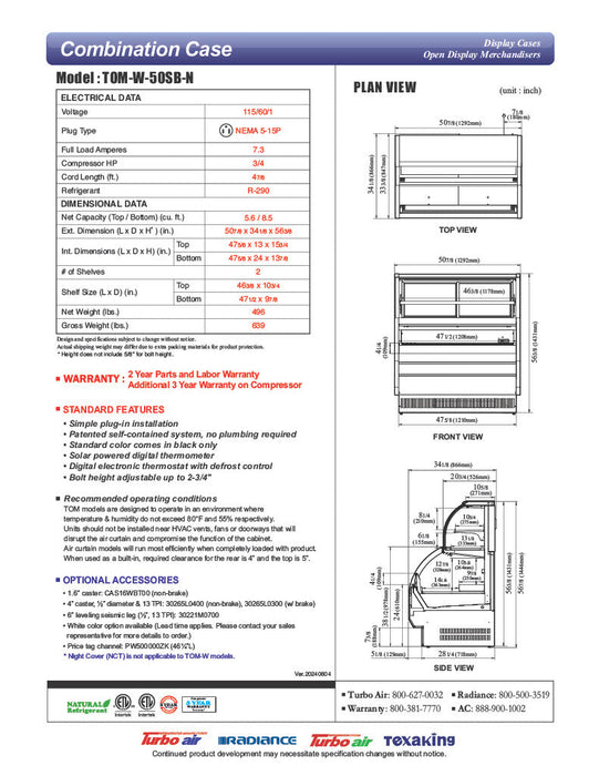 Turbo Air TOM-W-50SB-N 50 7/8" Black Horizontal Open Air Cooler w/ (4) Levels – Wide Display Merchandiser, 115v - Bakery Wholesalers