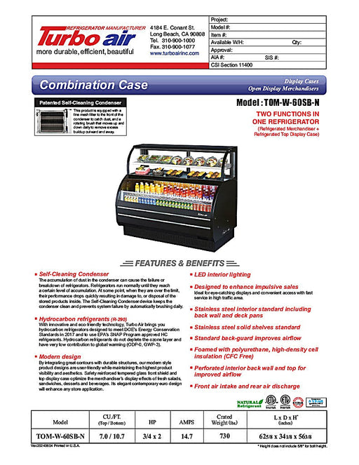 Turbo Air TOM-W-60SB-N 62 5/8" Black Horizontal Open Air Cooler w/ (4) Levels – Wide Display Merchandiser, 115v - Donut-Equipment.com