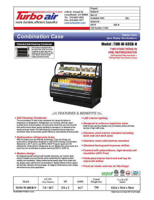 Turbo Air TOM-W-60SB-N 62 5/8" Black Horizontal Open Air Cooler w/ (4) Levels – Wide Display Merchandiser, 115v - Bakery Wholesalers