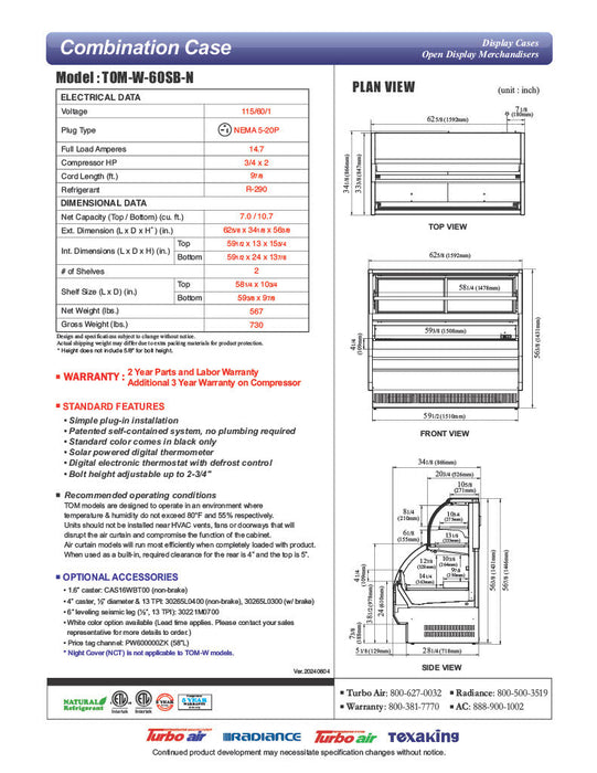 Turbo Air TOM-W-60SB-N 62 5/8" Black Horizontal Open Air Cooler w/ (4) Levels – Wide Display Merchandiser, 115v - Bakery Wholesalers