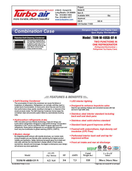 Turbo Air TOM-W-40SB-UF-N 38 7/8" Black Horizontal Open Air Cooler w/ (4) Levels – Ultra Front Display Merchandiser, 115v - Bakery Wholesalers