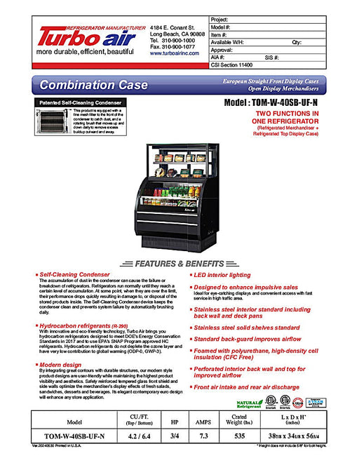 Turbo Air TOM-W-40SB-UF-N 38 7/8" Black Horizontal Open Air Cooler w/ (4) Levels – Ultra Front Display Merchandiser, 115v - Donut-Equipment.com