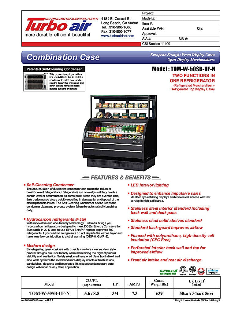 Turbo Air TOM-W-50SB-UF-N 50 7/8" Black Horizontal Open Air Cooler w/ (4) Levels – Ultra Front Display Merchandiser, 115v - Donut-Equipment.com