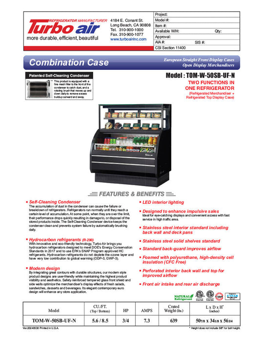 Turbo Air TOM-W-50SB-UF-N 50 7/8" Black Horizontal Open Air Cooler w/ (4) Levels – Ultra Front Display Merchandiser, 115v - Bakery Wholesalers