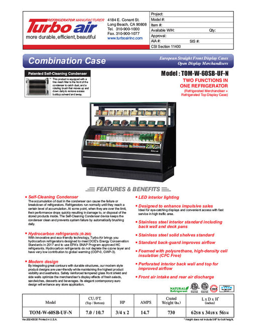 Turbo Air TOM-W-60SB-UF-N 62" Black Horizontal Open Air Cooler w/ (4) Levels – Ultra Front Display Merchandiser, 115v - Bakery Wholesalers