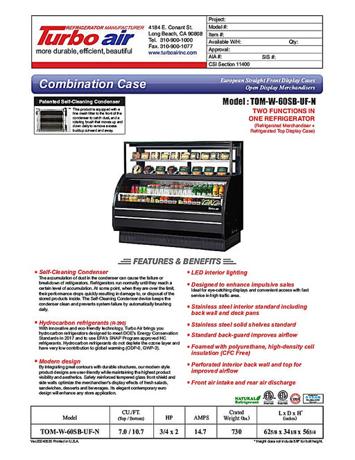 Turbo Air TOM-W-60SB-UF-N 62" Black Horizontal Open Air Cooler w/ (4) Levels – Ultra Front Display Merchandiser, 115v - Donut-Equipment.com