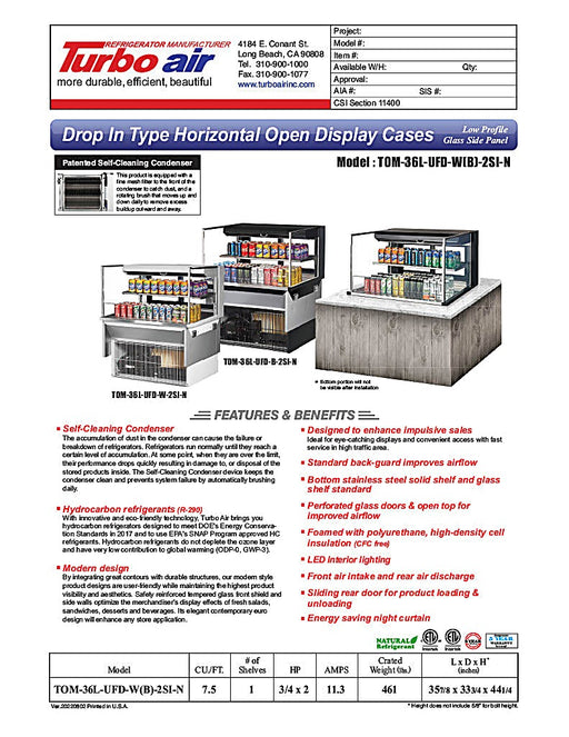 Turbo Air TOM-36L-UFD-W-2SI-N 35 7/8" Drop-In Horizontal Open Air Cooler w/ (2) Levels – White Exterior, 115v - Donut-Equipment.com