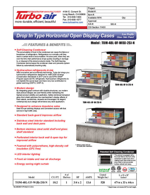 Turbo Air TOM-48L-UF-W-2SI-N 47 7/8" Drop-In Horizontal Open Air Cooler w/ (2) Levels – White Exterior, 115v - Bakery Wholesalers