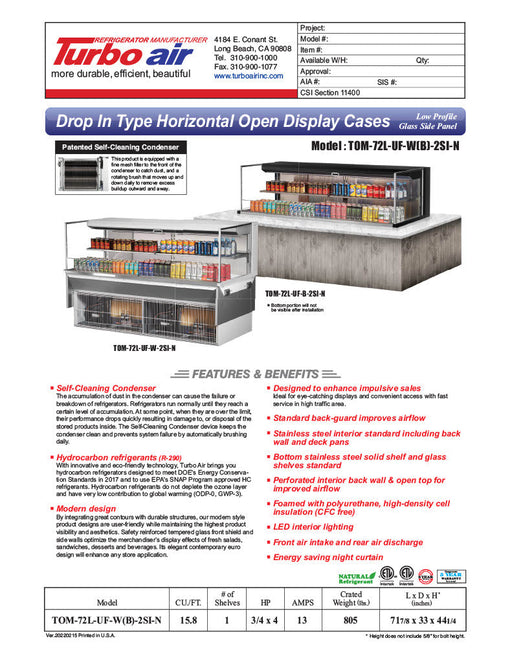 Turbo Air TOM-72L-UF-W-2SI-N 71 7/8" Drop-In Horizontal Open Air Cooler w/ (2) Levels – White Exterior, 220v/1ph - Bakery Wholesalers