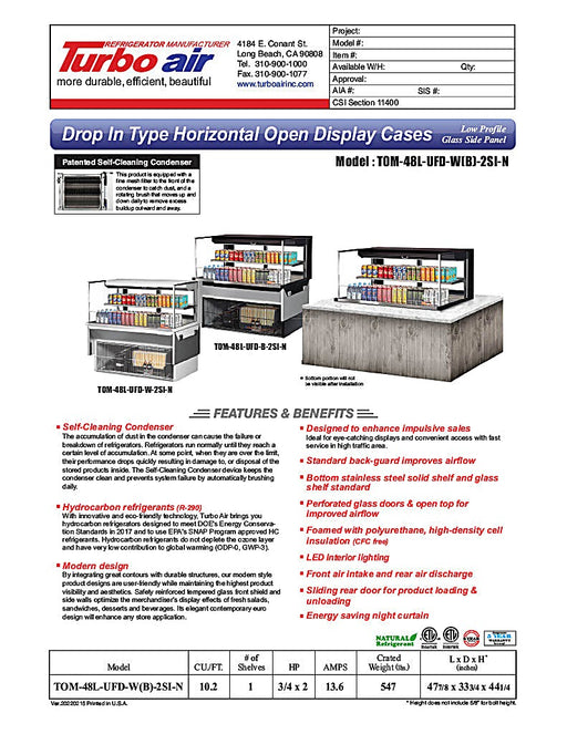Turbo Air TOM-48L-UFD-W-2SI-N 48" Drop-In Horizontal Open Air Cooler w/ (2) Levels – White Exterior, 115v - Donut-Equipment.com