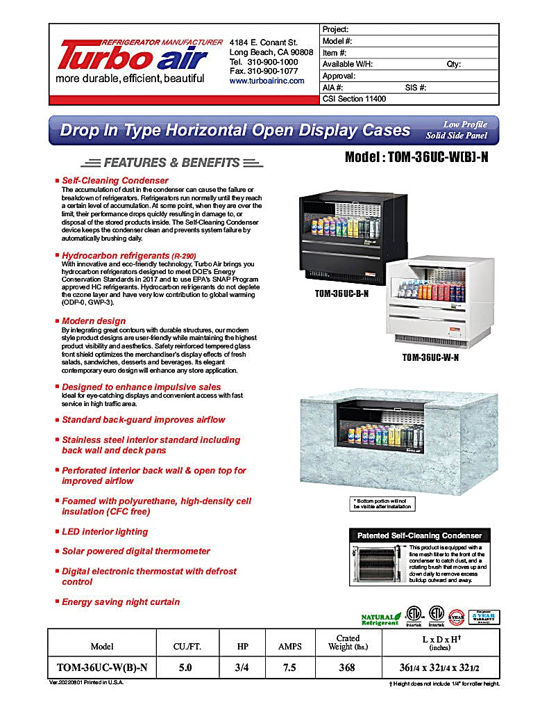 Turbo Air TOM-36UC-W-N 36 1/4" Horizontal Open Air Cooler w/ (1) Level – White Exterior, 115v - Donut-Equipment.com