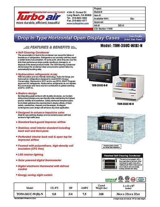 Turbo Air TOM-36UC-W-N 36 1/4" Horizontal Open Air Cooler w/ (1) Level – White Exterior, 115v - Donut-Equipment.com
