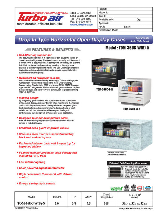 Turbo Air TOM-36UC-W-N 36 1/4" Horizontal Open Air Cooler w/ (1) Level – White Exterior, 115v - Bakery Wholesalers