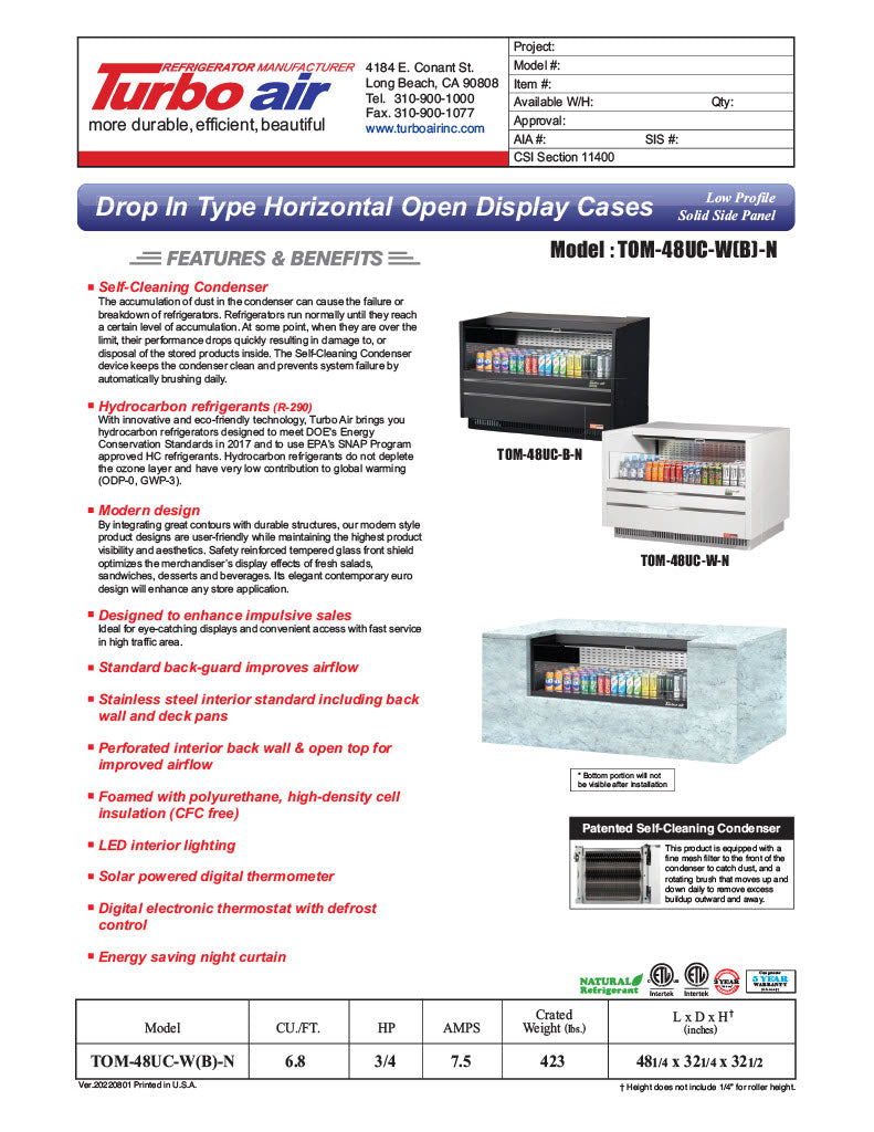 Turbo Air TOM-48UC-W-N 48 1/4" Horizontal Open Air Cooler w/ (1) Level – White Exterior, 115v - Donut-Equipment.com