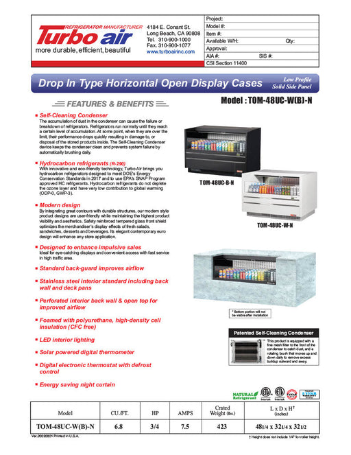 Turbo Air TOM-48UC-W-N 48 1/4" Horizontal Open Air Cooler w/ (1) Level – White Exterior, 115v - Bakery Wholesalers