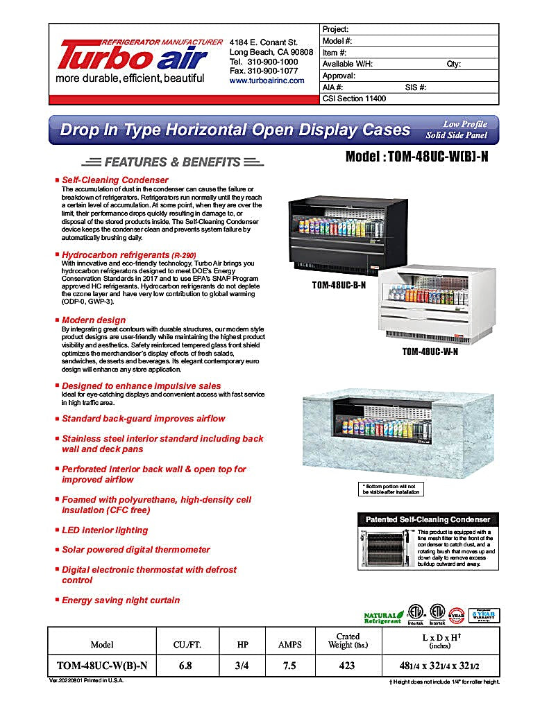 Turbo Air TOM-48UC-W-N 48 1/4" Horizontal Open Air Cooler w/ (1) Level – White Exterior, 115v - Donut-Equipment.com