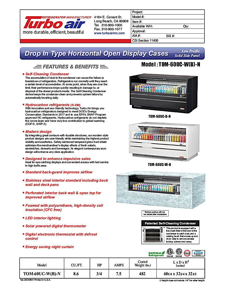 Turbo Air TOM-60UC-W-N 60 1/4" Horizontal Open Air Cooler w/ (1) Level – White Exterior, 115v - Donut-Equipment.com