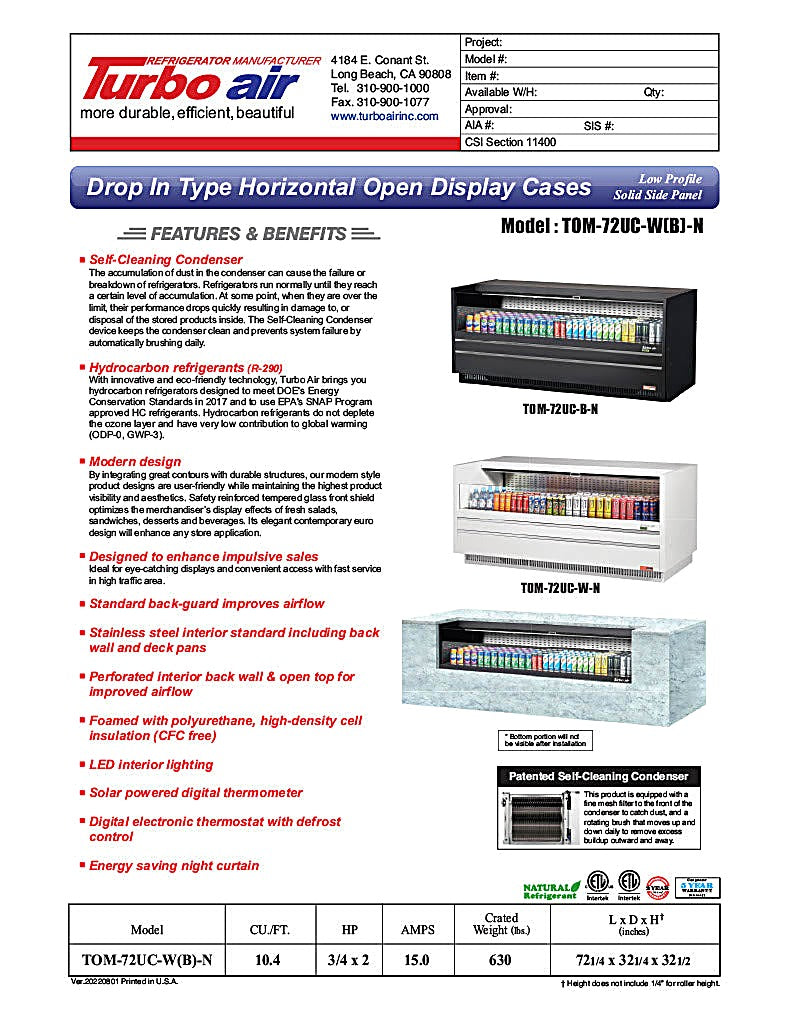 Turbo Air TOM-72UC-W-N 72 1/4" Horizontal Open Air Cooler w/ (1) Level – White Exterior, 115v - Donut-Equipment.com