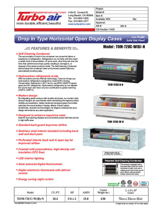 Turbo Air TOM-72UC-W-N 72 1/4" Horizontal Open Air Cooler w/ (1) Level – White Exterior, 115v - Bakery Wholesalers