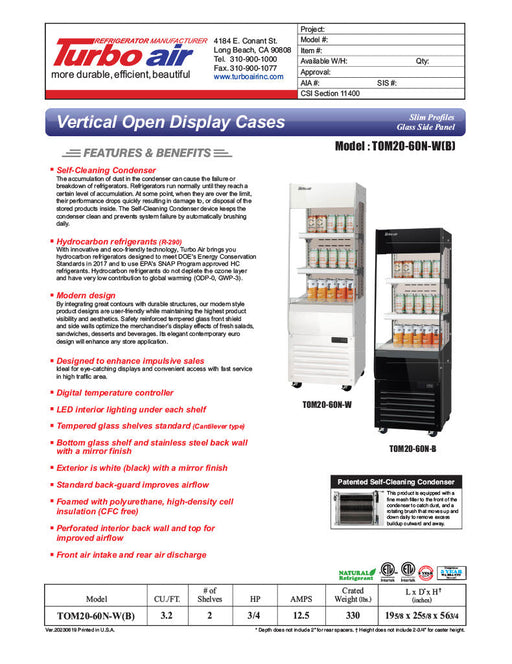 Turbo Air TOM20-60N-B 19 5/8" Black Vertical Open Air Cooler – 3 Levels, 115v - Bakery Wholesalers