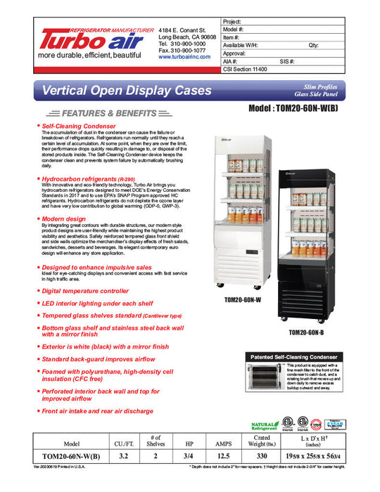 Turbo Air TOM20-60N-B 19 5/8" Black Vertical Open Air Cooler – 3 Levels, 115v - Bakery Wholesalers