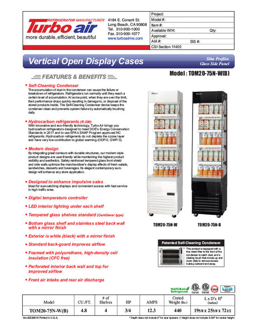 Turbo Air TOM20-75N-B 19 5/8" Black Vertical Open Air Cooler – 5 Levels, 115v - Bakery Wholesalers