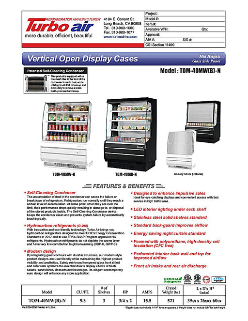 Turbo Air TOM-40MW-N 39" White Vertical Open Air Cooler – 4 Levels, 115v - Donut-Equipment.com
