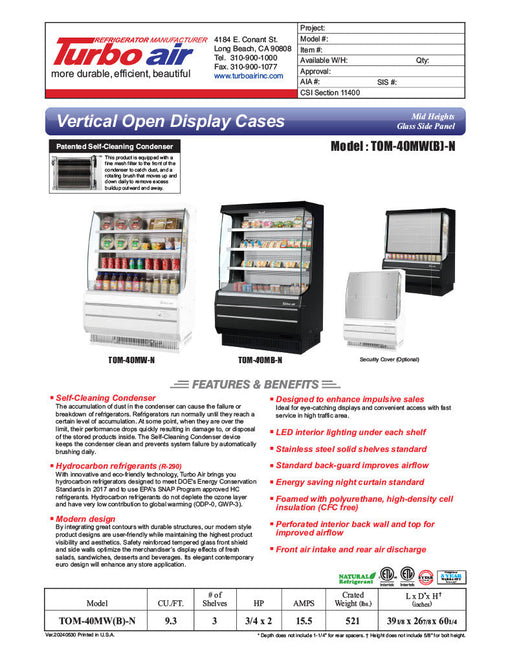 Turbo Air TOM-40MW-N 39" White Vertical Open Air Cooler – 4 Levels, 115v - Bakery Wholesalers