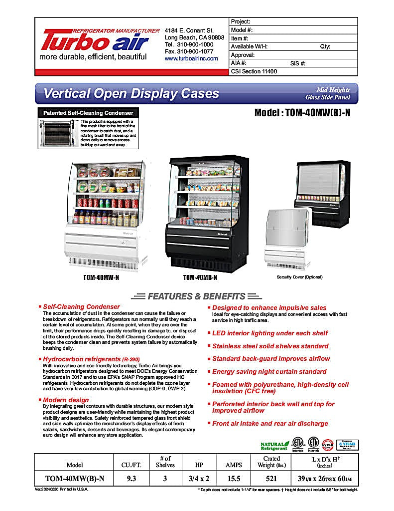 Turbo Air TOM-40MW-N 39" White Vertical Open Air Cooler – 4 Levels, 115v - Donut-Equipment.com