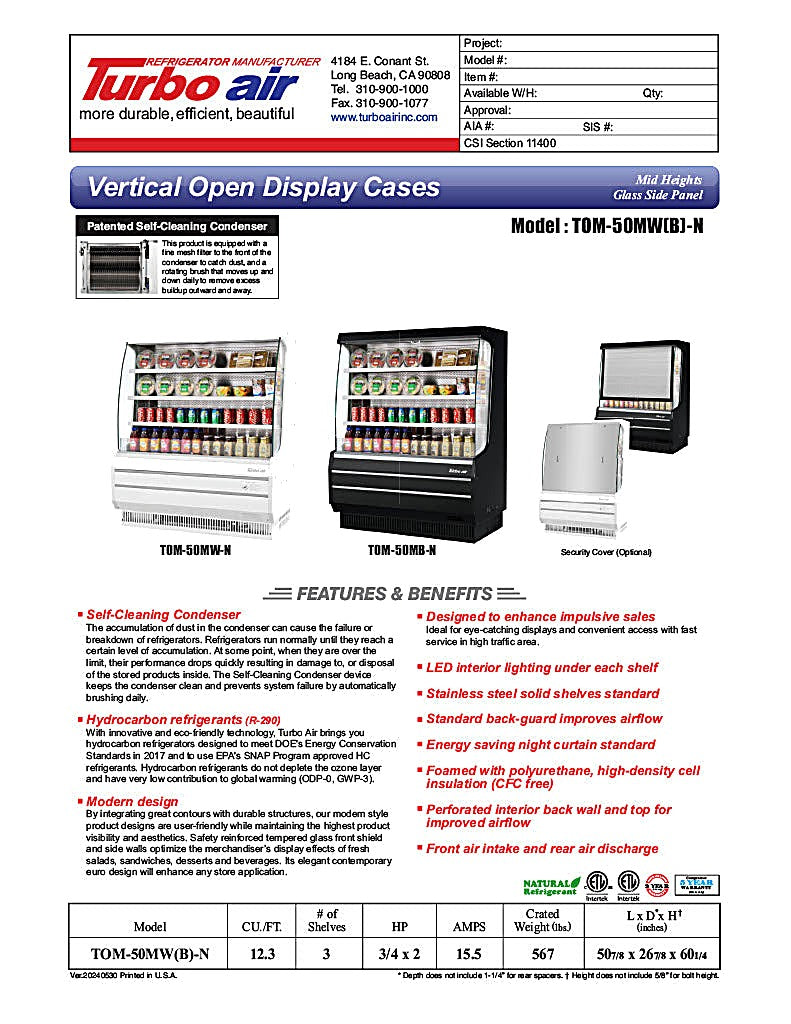 Turbo Air TOM-50MW-N 50 7/8" White Vertical Open Air Cooler – 4 Levels, 115v - Donut-Equipment.com