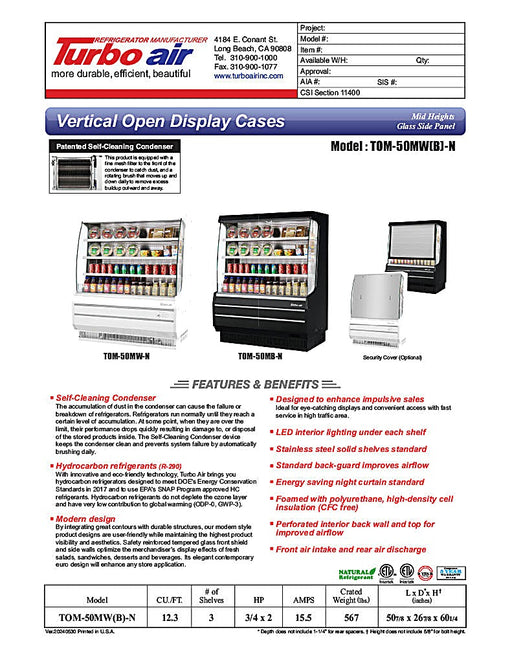 Turbo Air TOM-50MW-N 50 7/8" White Vertical Open Air Cooler – 4 Levels, 115v - Donut-Equipment.com