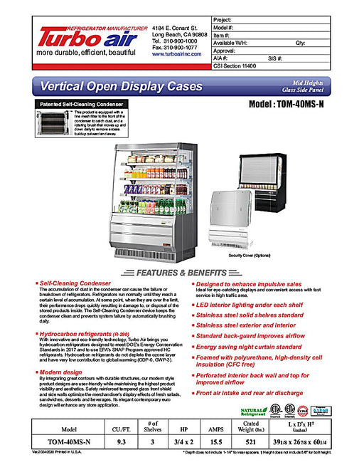 Turbo Air TOM-40MS-N 39 1/8" Stainless Steel Vertical Open Air Cooler – 4 Levels, 115v - Donut-Equipment.com