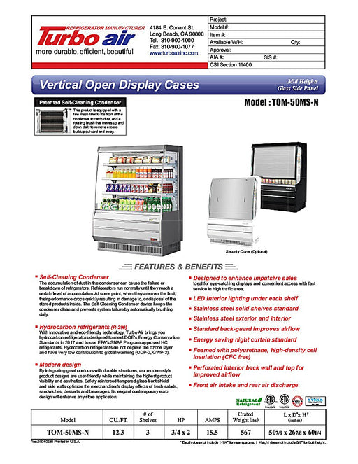 Turbo Air TOM-50MS-N 50 7/8" Stainless Steel Vertical Open Air Cooler w/ (4) Levels, 115v - Donut-Equipment.com