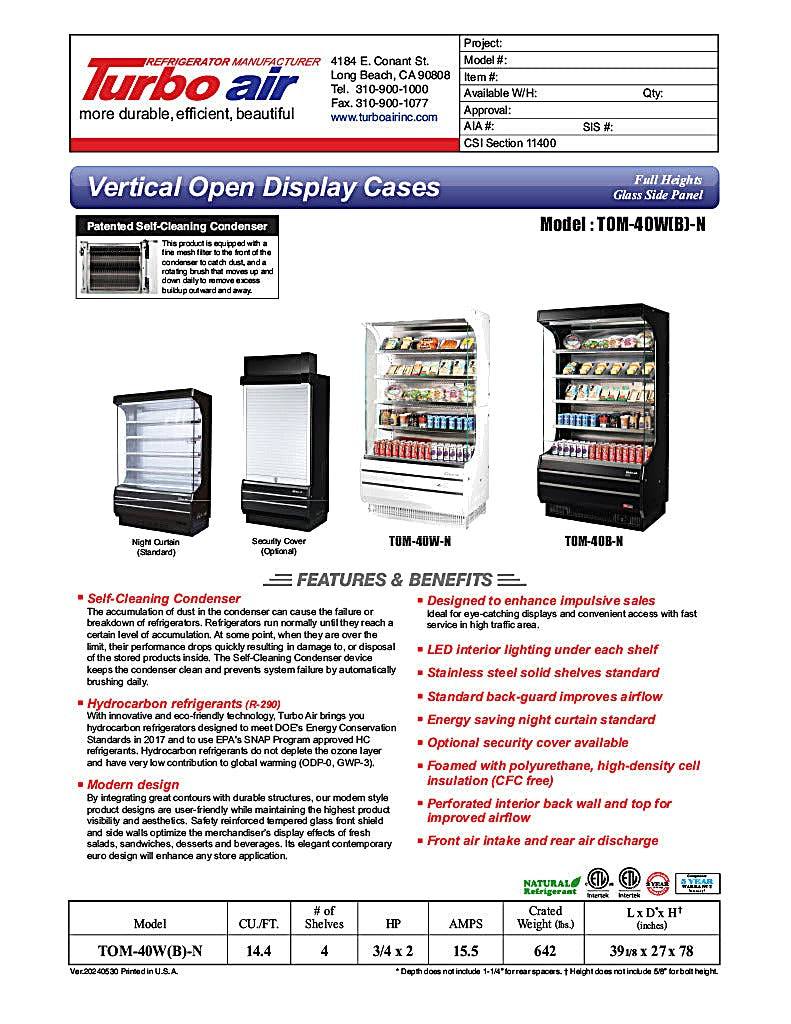 Turbo Air TOM-40W-N 39 1/8" Vertical Open Air Cooler w/ (5) Levels – White Exterior, 115v - Donut-Equipment.com