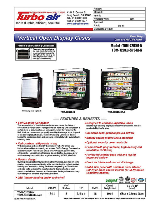 Turbo Air TOM-72DXB-N 69" Vertical Open Air Cooler w/ (5) Levels – Extra Deep, Black Exterior, 115v - Donut-Equipment.com