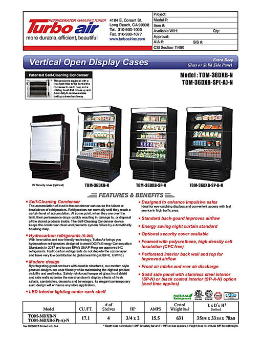 Turbo Air TOM-36DXB-SP-N 36" Black Extra Deep Vertical Open Air Cooler w/ Solid Side Panels, (5) Levels, 115v - Donut-Equipment.com