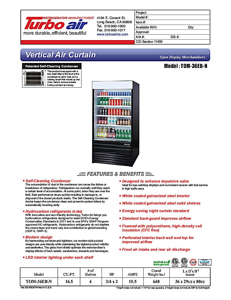 Turbo Air TOM-36EB-N 36" Black Vertical Open Air Cooler w/ (5) Levels, 115v - Donut-Equipment.com